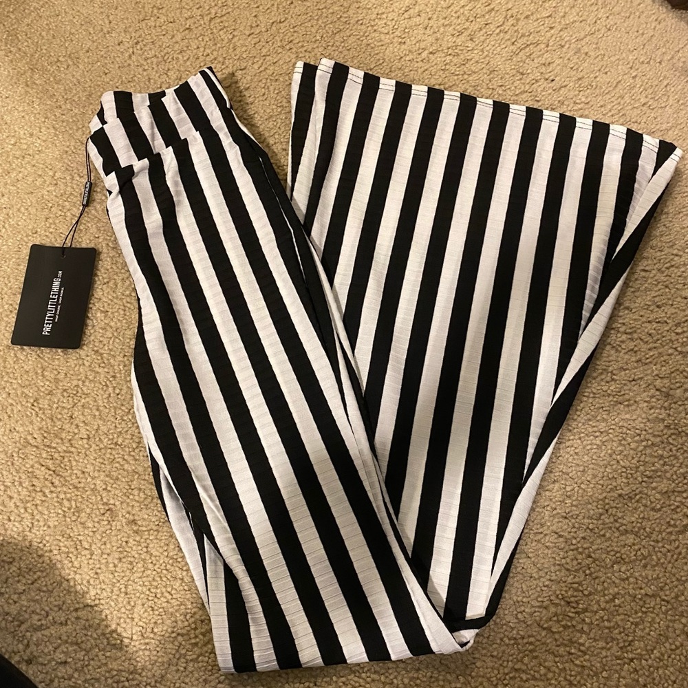 PLT Black and White stripped flare pants